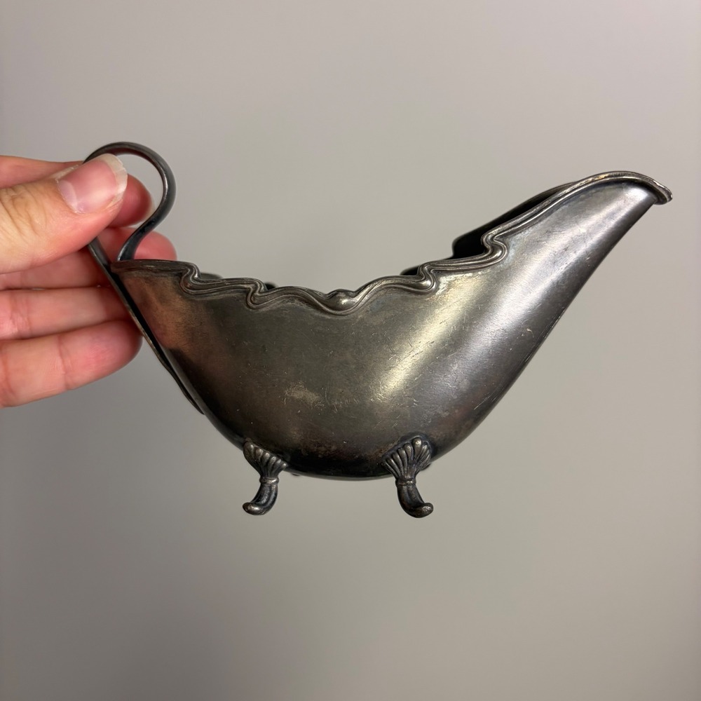 Antique Knickerbocker? Silver Co Footed Gravy Boat Silverplate Patina - Picture 4 of 5